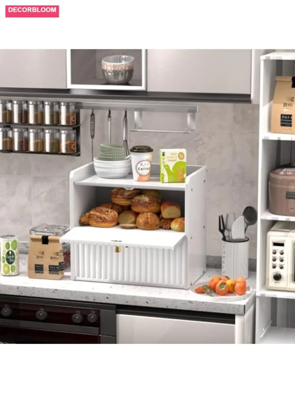 2-Tier Bamboo Bread Box Airtight Kitchen Storage with Magnetic Latch